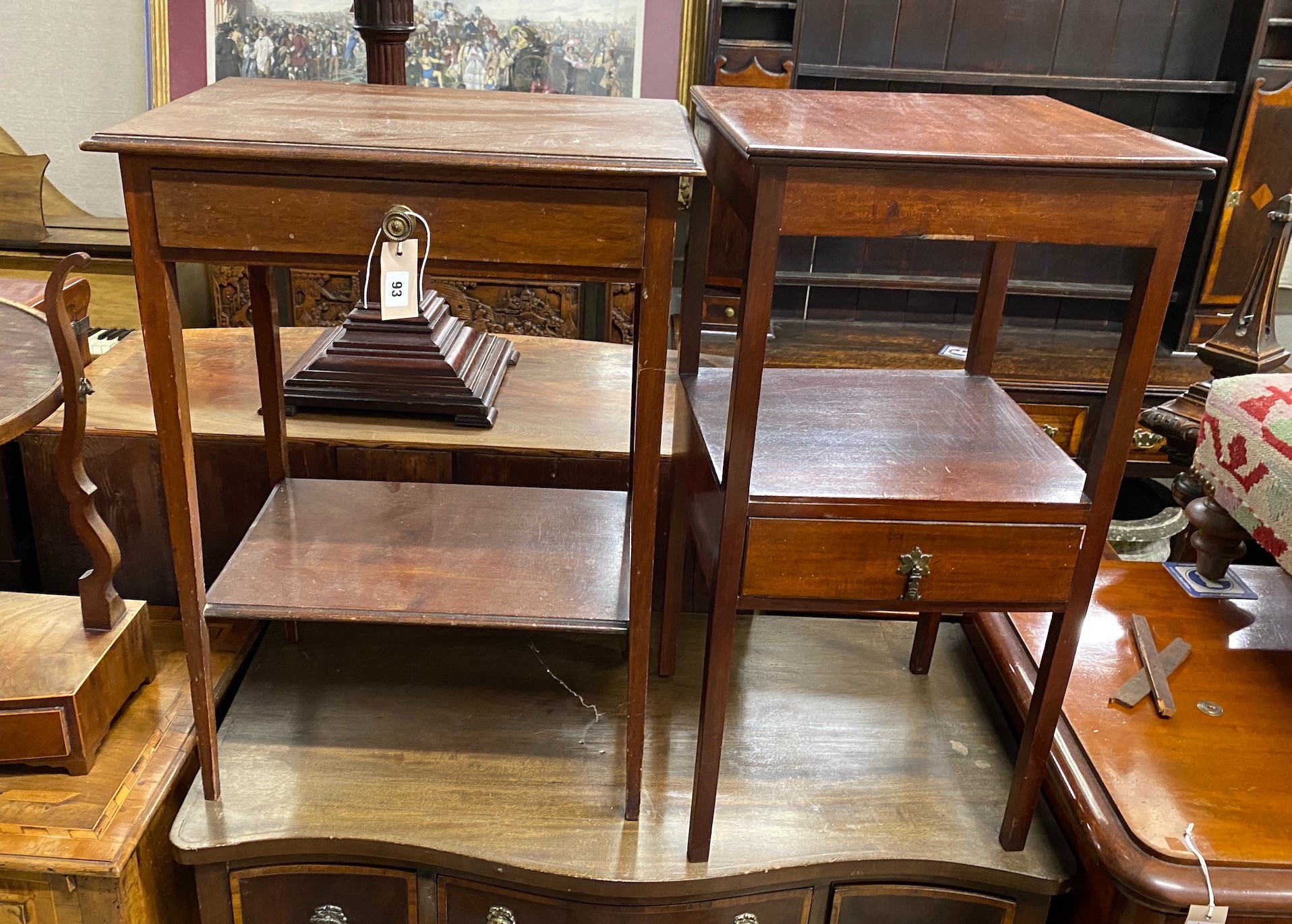 An Edwardian mahogany two tier table and a 19th century mahogany two tier washstand, height 76cm